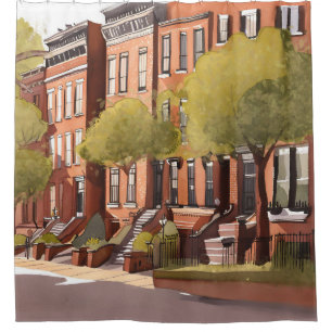 Cortina De Ducha Boston Brownstones   Beacon Street Acuarela