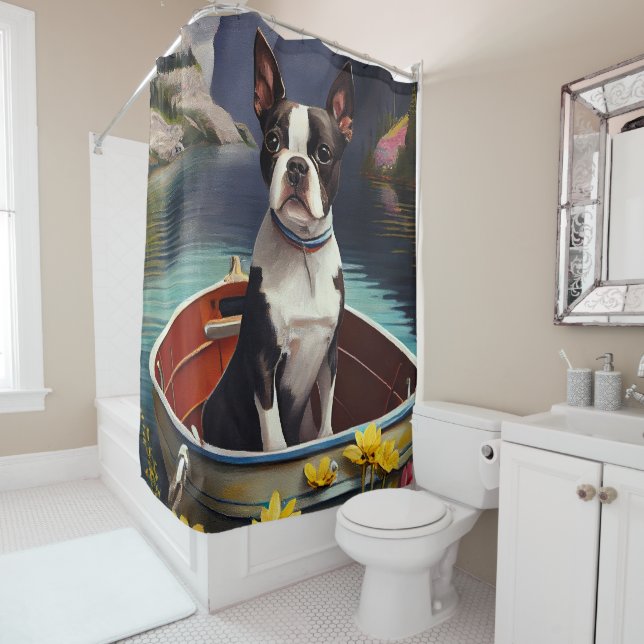 Cortina De Ducha Boston Terrier en un remo: Una aventura escénica (In situ)