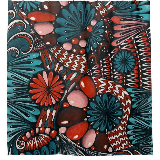 Cortina de ducha botánica Boho Chic Zentangle - Vi (Anverso)