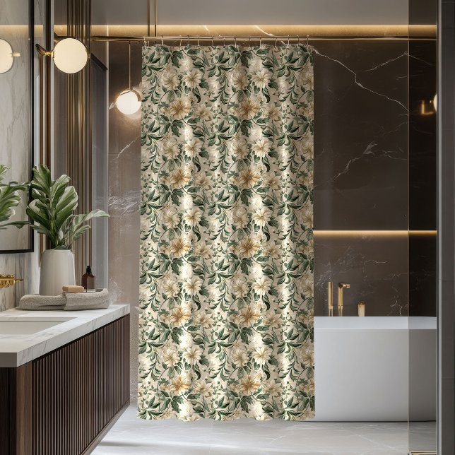 Cortina de ducha botánica chic con acento verde sa (Chic Botanical Shower Curtain Sage Green Accent)
