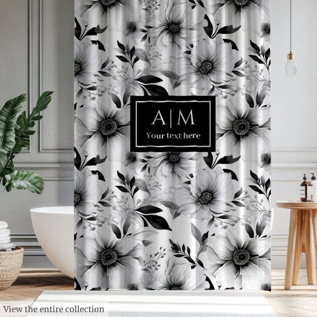 Cortina de ducha botánica monocroma elegante (Elegant monochrome botanical shower curtain)