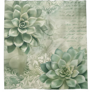 Cortina De Ducha Botánico floral verde menta vintage (2)