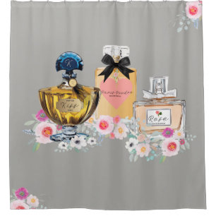 Cortina De Ducha Botella de perfume vintage con peonía floral en ac