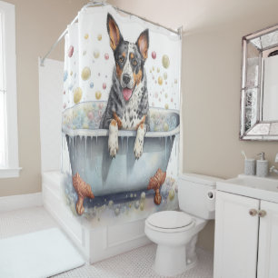 Cortina De Ducha Bovino Australiano En Bañera Acuarela Perro Arte