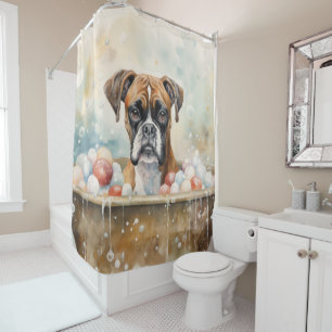 Cortina De Ducha Boxeador en bañera Acuarela Arte de perro