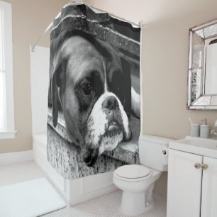 Cortina De Ducha Boxer Dog en la escena Windowsill