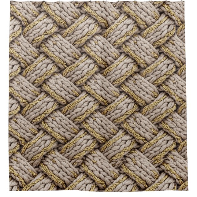 Cortina De Ducha Braided Thread Knit Texture – Warm Beige (3) (Anverso)