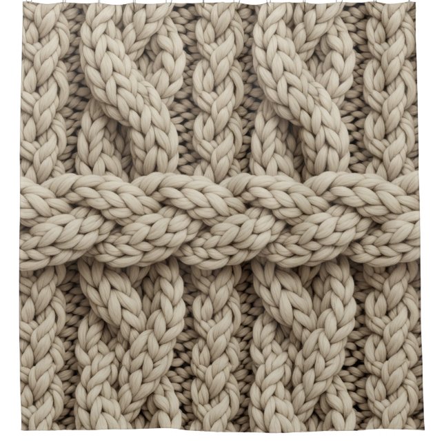 Cortina De Ducha Braided Thread Knit Texture – Warm Beige (4) (Anverso)