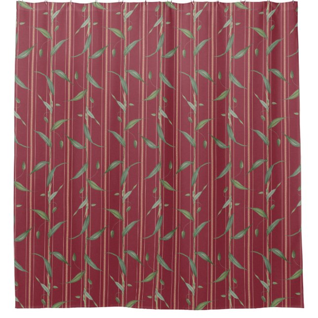 Cortina De Ducha Branch of leaves on red wallpaper (Anverso)