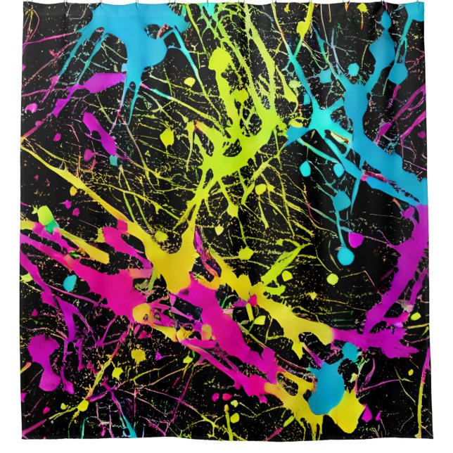 Cortina De Ducha Bright Neon Paint Splatter (Anverso)