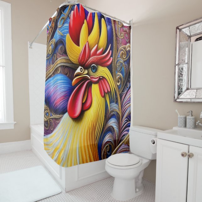 Cortina De Ducha Bright Vibrant Rooster (In situ)