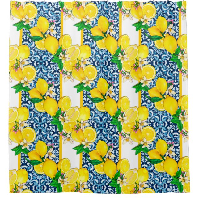 Cortina De Ducha Brillante Mediterráneo Sicilia Tiles Citrus Lemons (Anverso)
