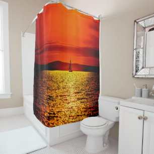 Cortina De Ducha Brillante Red And Golden Sunset Sail