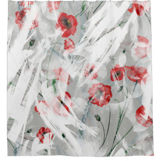 Cortina De Ducha Brillante Splash Red Poppy Watercolor