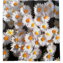 Cortina De Ducha Brillantes Daisises Blancos Sobre El Arte Floral N