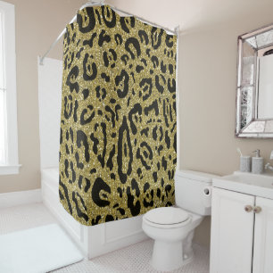 Cortina De Ducha Brillo Dorado Estampado Animal Guepardo Leopardo N