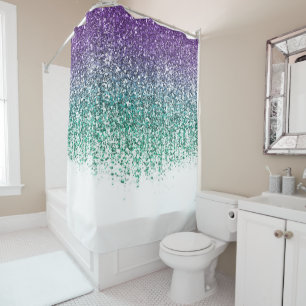 Cortina De Ducha Brillo Glamorado Verde Azul Morado Brillante