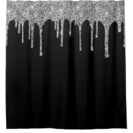 Cortina De Ducha Brillo Plateado Chic con Goteos Brillantes sobre N