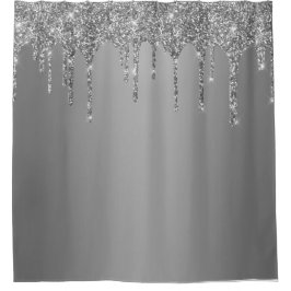 Cortina De Ducha Brillo Plateado Glitter Goteos Chic