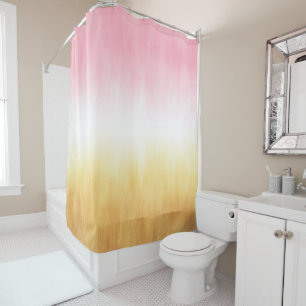 Cortina De Ducha Brochas modernas de pincel amarillo rosado Ombre