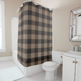 Cortina De Ducha Brown Black Gingham Buffalo Plaid Farmhouse