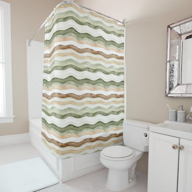 Cortina De Ducha Brown Cream Green Stripes (In situ)