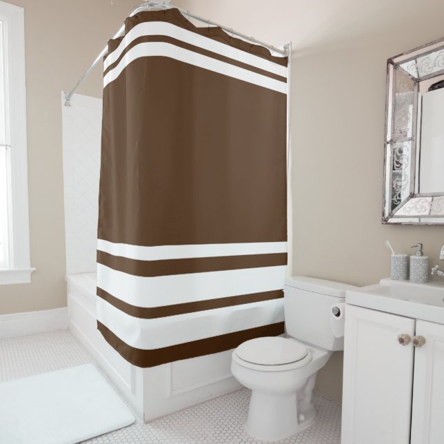 Cortina De Ducha Brown : Líneas modernas en blanco (In situ)