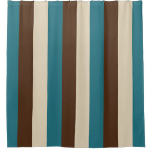 Cortina De Ducha Brown verde azulado y rayas verticales beige