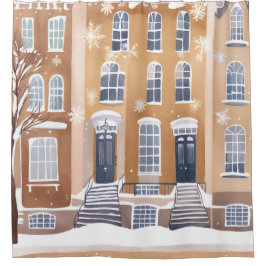 Cortina De Ducha Brownstone Homes | Snowy City Street Watercolor