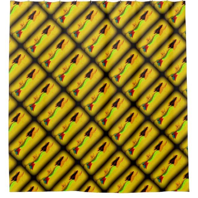 Cortina De Ducha brunette sirenas nadando en patrón ascendente (Anverso)