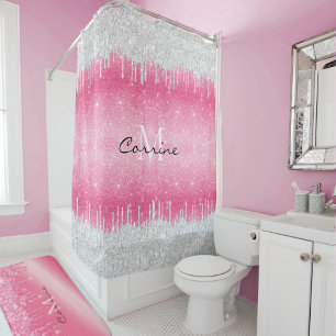 Cortina De Ducha Bucle de hielo rosado caliente Purpurina de ormbre
