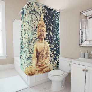 Cortina De Ducha Buda sentado en la Tierra elegante Zen Iluminación