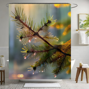 Cortina De Ducha Buenos días Dew Pine Tree Water Drops Simple Place