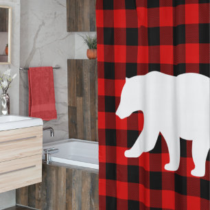 Cortina De Ducha Búfalo Rojo Tapado y Oso Blanco