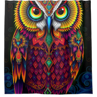 Cortina De Ducha Búho de Arte Popular: Diseño Caprichoso Rojo Teal