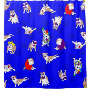 Cortina De Ducha bulldog azul divertido perrito perrito de perritos