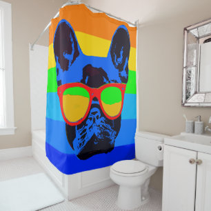 Cortina De Ducha Bulldog francés de arte pop colorido