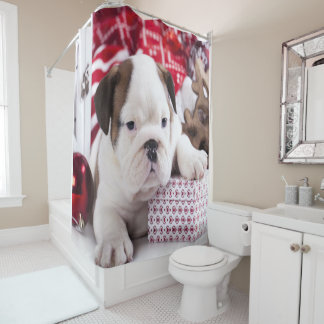Cortina De Ducha Bulldog inglés de cachorro suave | Navidades diver