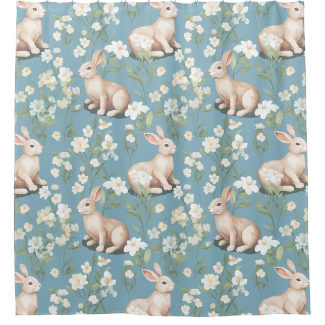 Cortina De Ducha Bunnies sobre un fondo azul claro (Anverso)