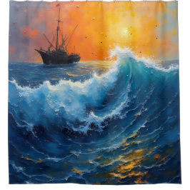 Cortina De Ducha Buque de pesca al amanecer en el océano