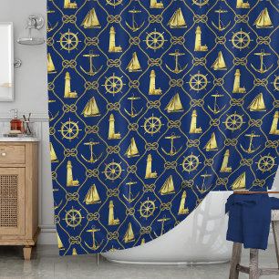 Cortina De Ducha Buques Náuticos Azules de la Marina de Oro Decorac