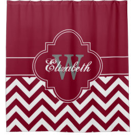 Cortina De Ducha Burgundy Blanco LG Chevron 1ICBR Nombre Monograma
