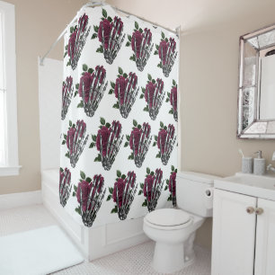Cortina De Ducha Burgundy Floral Esqueleto Mano Gótico