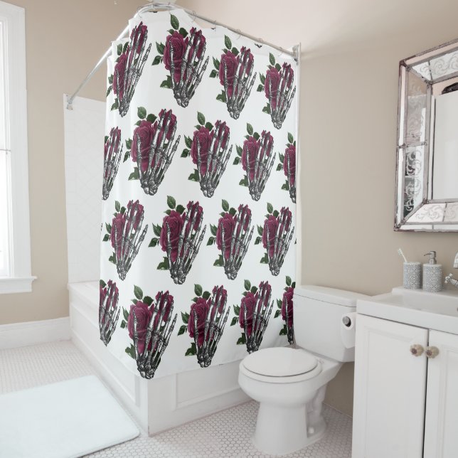 Cortina De Ducha Burgundy Floral Esqueleto Mano Gótico (In situ)