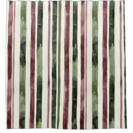 Cortina De Ducha Burgundy Red Green Cream Stripes Christmas