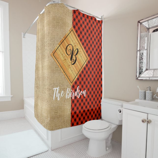 Cortina De Ducha Burlap, Monogramado, De Madera Rústica (In situ)