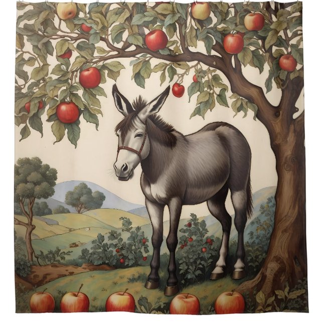 Cortina De Ducha Burro Vintage Bajo Un Árbol De Apple (Anverso)
