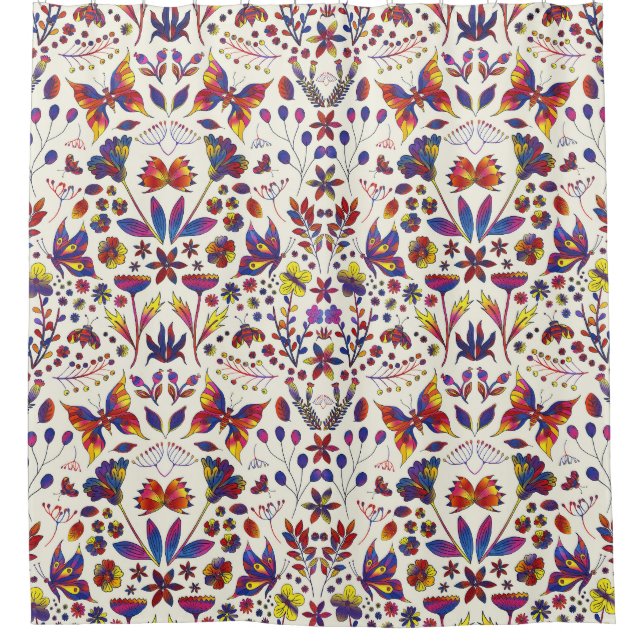 Cortina De Ducha Butterflies and Flowers (Anverso)