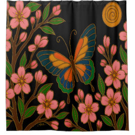 Cortina De Ducha Butterfly Cherry Blossom Moon