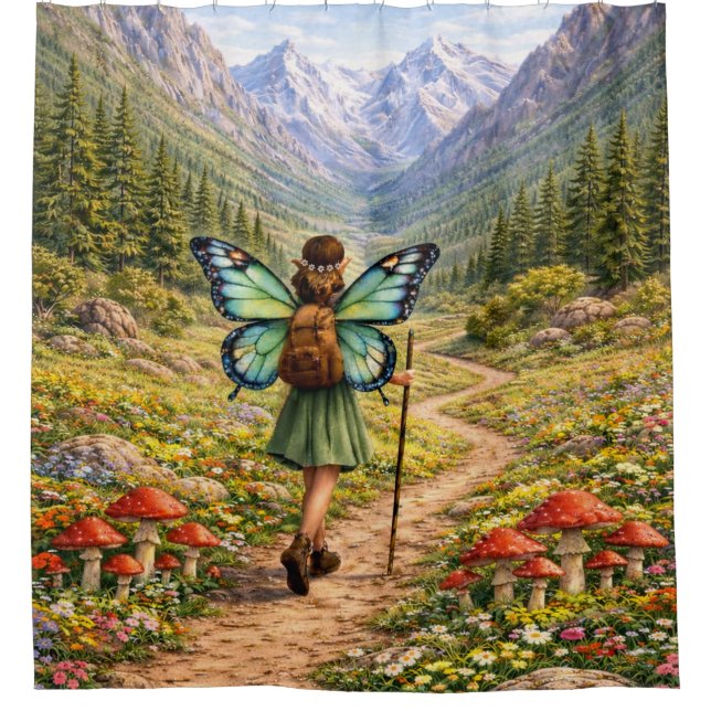 Cortina De Ducha Butterfly Fairy Mountain Hiker | Fairycore Flower (Anverso)